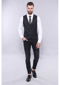 Resim Düz Koyu Lacivert Slim Fit Ceket Yelek Set Wessi 001 