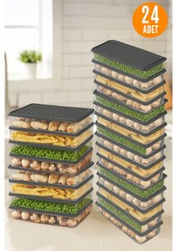 Resim 24'lü Şeffaf Saklama Kabı Buzdolabı Dondurucu Difrize Uygun Düzenleyici Set 8x2400 Ml - 16x1200 Ml Antrasit - Gri 