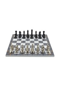 Resim Gifthome Premium Black Metal Klasik Satranç Takımı Ve Gri Mermer Desenli Mdf Satranç Tahtası 37x37 Cm. 
