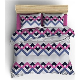 Resim Tek Kişilik Çarşafı Lastikli Pamuklu Nevresim Takımı Gri - Pembe 