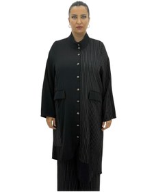 Resim AY-SEL Büyük Beden Çizgili Düğmeli Tunik Gömlek Pantolon Oversize Kadın Takım 