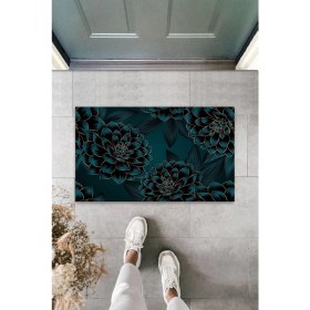 Resim Dormot Home Çok Amaçlı Dijital Baskı Koyu Yeşil Çiçek Iç ve Dış Mekan Paspas 