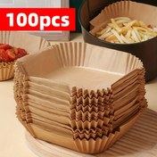 Resim 100 adet yapışmaz hava fritözü kaplamaları - Pişirme, kızartma ve mikrodalga için kahverengi kağıt levhalar - Kolay temizlik, daha sağlıklı pişirme, ev ve ticari mutfaklar için mükemmel, hava fritözü aksesuarları 