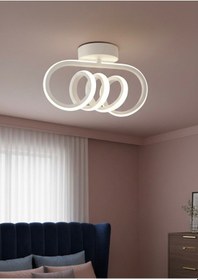 Resim Burgu Beyaz Tavana Sıfır Beyaz Led Işıklı Avize Beyaz 