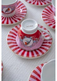 Resim Acar Syt-08596 Birdie Pembe 6'lı Kahve Fincan Takımı Pembe 