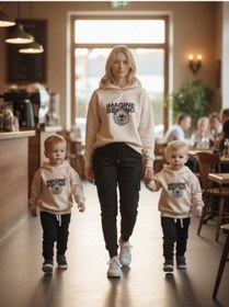 Resim Zekids Erkek Çocuk Ayıcık Desenli Kapüşonlu Eşofman Takım-16350 Krem Siyah 