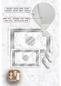 Resim Dijital Baskı Mermer Desen Kaymaz Taban 2li Set Banyo Paspası Klozet Takımı 50x60cm-60x100cm Gri 