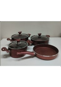 Resim Granit Tencere 4'lü Set Bordo Renk 4 Mm Kalınlık Bordo 