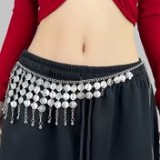 Resim Street dance bell jazz süslenmiş kadın Jazz pullu bel ve vücut zinciri, altın püsküllü bel zinciri, Bohem göbek zinciri, Hint dansı ve günlük giyim için çok uygun, moda ve popüler püskül dekorasyonu, punk tarzı 
