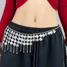 Resim Street dance bell jazz süslenmiş kadın Jazz pullu bel ve vücut zinciri, altın püsküllü bel zinciri, Bohem göbek zinciri, Hint dansı ve günlük giyim için çok uygun, moda ve popüler püskül dekorasyonu, punk tarzı 
