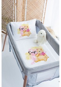 Resim Lilabio %100 Pamuk Saten İsme Özel İsimli 70x120 Park Yatak Nevresim Seti Winnie The Pooh 