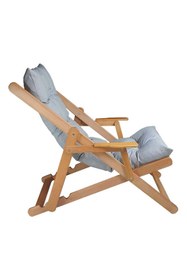 Resim Reyo Bysay Puf Minderli Ahşap Kademeli Şezlong Bahçe&Balkon&Teras&Plaj Katlanır Şezlong Naturel Gri 