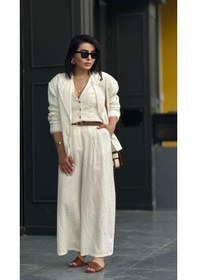 Resim Ekru %100 Ham Keten Blazer Ceket Ekru 