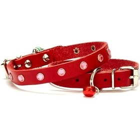 Resim Doggie Taşlı Deri Kedi Tasması 1.2x25-29cm Kırmızı 