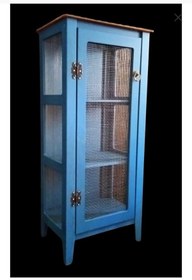 Resim Mavi Tel Dolap- Tek Kapaklı Dolap-mutfak Dolabı-çok Amaçlı Dolap-nostaljik Dolap-vintage Dolap 