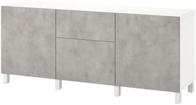 Resim Dolap kombinasyonu, beyaz-açık gri taş görünümlü, 180x42x74 cm, KALLVIKEN, çıt çıt raylı 