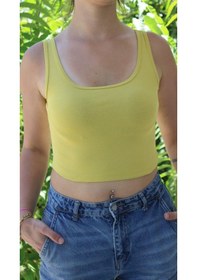 Resim Kadın Sarı Basic Ribana Atlet Crop Likralı Spor Üst Sarı 