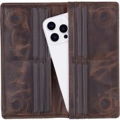 Resim BYDNZ SHOP Aura Hakiki Deri, El Yapımı, Telefon Bölmeli, Kadın Cüzdanı, Koyu Kahve 