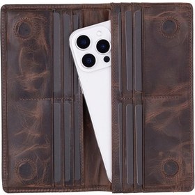 Resim BYDNZ SHOP Aura Hakiki Deri, El Yapımı, Telefon Bölmeli, Kadın Cüzdanı, Koyu Kahve 