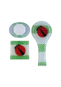 Resim Cam Gider Kapağı + Cam Kepçe Altlığı Kaşıklık + Cam Sabunluk 3Lü Set 