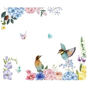 Resim Reedark Renkli Kuş & Çiçek Duvar Çıkartmaları - Çocuk Odası Ve Kreş Dekoru İçin Yapıştırılabilir Vinil Sticker Çok Renkli 