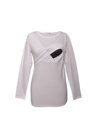 Resim Luvmabelly 2701-2708 Pamuklu Uzun Kollu Lohusa Emzirme T-shirt-beyaz 