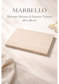 Resim 20x30 Cm Mermer Kesme Ve Sunum Tahtası Dekoratif Mutfak Servis Tabağı Bej 