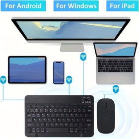 Resim 2 Adet Taşınabilir Kablosuz Klavye ve Fare Kombini - iPad/Android/Xiaomi Tabletler için Uygun | Kablosuz Bağlantı, Şarj Edilebilir Pil, Optik Takip 