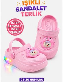 Resim Papucumun Dünyası Çocuk Cross Eva Işıklı Hafif Günlük Havuz Kreş Kumsal Kullanışlı Terlik Pembe 