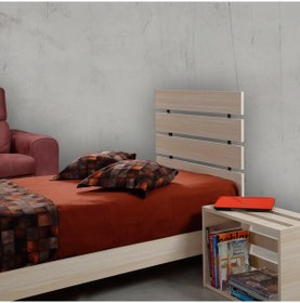 Resim Pasifichome Huga Tek Kişilik Ahşap Karyola Komodin Takım Meşe 90 Cm 