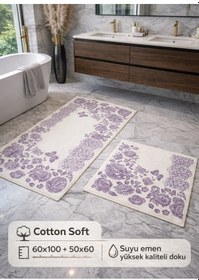 Resim Cotton Soft -lila Beyaz- 2li Banyo Seti, Paspas Takımı Lila - Beyaz 