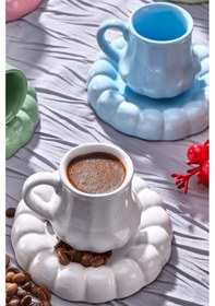 Resim 6 Kişilik 12 Parça Modern Renkli Kahve Fincan Takımı - Şık Tasarım Sunum Seti Renkli 