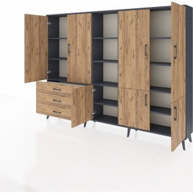 Resim Arges Dolap 11 Raflı 3 Çekmeceli 7 Kapaklı 220x30x163 Antrasit-ça Antrasit-çam 