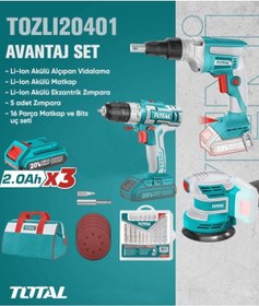 Resim Total TOSLI20401 Alçıpan Vidalama + Matkap+ Ekzantrik Zımpa 3'lü Set 