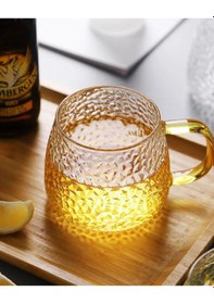 Resim Morponi Borosilikat Cam Lüks Buzlu Cam Kupa Gold Sap Detaylı 350 Ml 2 Adet Şeffaf 