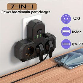 Resim Yeni Çok Fonksiyonlu Priz Tahtası/Anahtar/Adaptör/Işık, 1 Priz Tahtası (3AC+2 USB-A+2 USB-C), Bir Ana Anahtar, Ev, Ofis, Seyahat, Bilgisayar için Uygun 