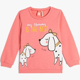 Resim Kız Bebek Sweatshirt Şardonlu Köpek Baskılı Pamuklu 
