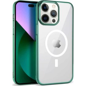 Resim CoverZone Apple iPhone 14 Pro ile Uyumlu Kılıf Magsefe Özellikli Dört Köşe Sert Plastik Pixel Kapak K.yeşil 
