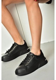 Resim Fox Shoes P555020003 Siyah Hakiki Deri Kadın Spor Ayakkabı Sneakers Siyah 