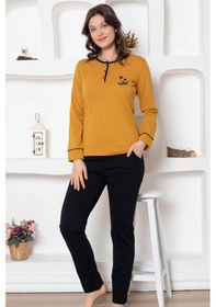 Resim Alimer Kadın Hardal Bisiklet Yaka Uzun Kol Pijama Takım Edy2775h Hardal 