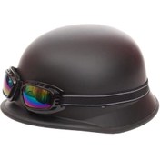 Resim ebakbak Motosiklet ve Bisiklet Yarım Kask Retro Gözlüklü Chopper Cruiser Kaskı Mat Black 