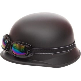 Resim ebakbak Motosiklet ve Bisiklet Yarım Kask Retro Gözlüklü Chopper Cruiser Kaskı Mat Black 