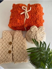 Resim ÖRGÜCÜ DESİGN Puffy Bebek Yelek Bere Takım Unisex 