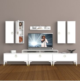 Resim Decoraktiv Ekoflex 8d Mdf Gold Tv Ünitesi Tv Sehpası - Parlak Beyaz 