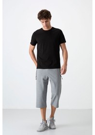 Resim Tommy Life Gri Melanj Fermuar Cepli Standart Kalıp Klasik Paça Erkek Kapri - 83091 GRI MELANJ 