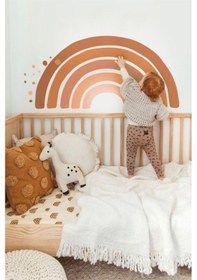 Resim MSticker Kahve Tonlarında Gökkuşağı Ve Puantiyeler Çocuk Bebek Odası Sticker Seti 