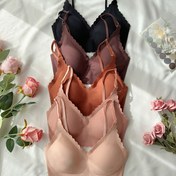 Resim 5'li Çıplak Renkli Sütyen Seti, Soluklu Döküm Kumaş, Şık Tek Renk, Telsiz, Çıkarılabilir Pedler, Orta Destek, Kadın İç Giyim, Pijama, Ev Giyim 