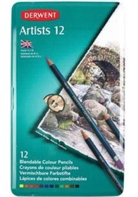 Resim Derwent Artists Pencils Kuruboya Kalemi Teneke Kutu 12'Li Renk 