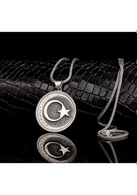 Resim Tesbihsepetim 925 Ayar Gümüş Ayyıldız Model Türk Boyları Yazılı Madalyon Kolye 