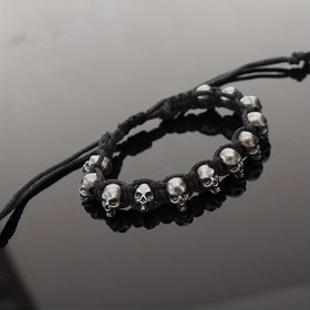 Resim 1pc Ayarlanabilir Alaşım Kafa Boncuklu Bileklik, Moda Punk Tarzı, Üniseks, İki Döngü Halat Tasarımı, Mozaik Malzemesi Yok 